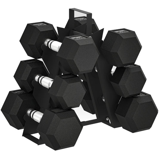 SPORTNOW Hex Dumbbell Set with Rack, Rubber Coated, Non-Slip Chrome Handles, for Home Gym Training, 2x2kg, 2x5kg, 2x8kg, Black