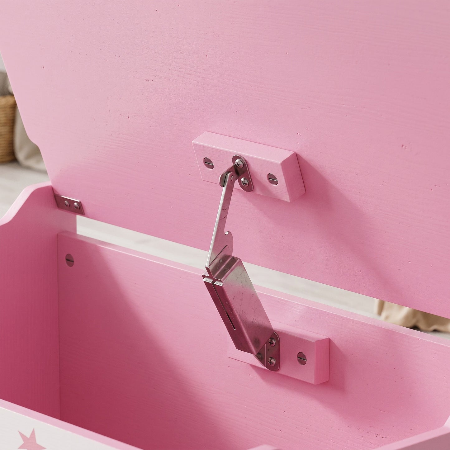AIYAPLAY Storage Chest, Wooden Toy Chest with Lid, Flip-Top, Security Hinges and Anti-Pinch Design for Kids, Pink