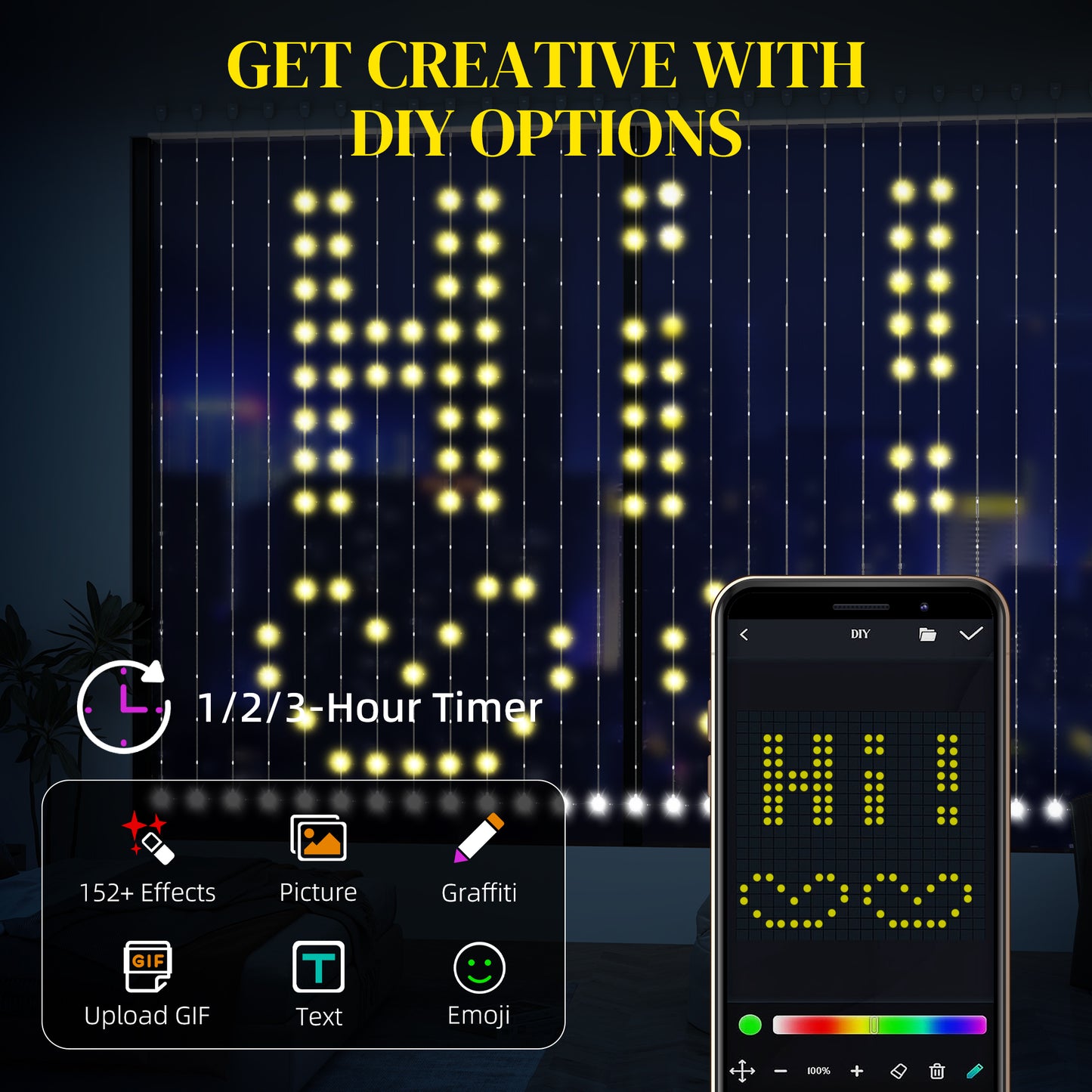 HOMCOM LED Curtain Lights, Plug-In Colour Changing with Remote, 400 RGBIC LEDs for Bedroom Decor, 3x3m
