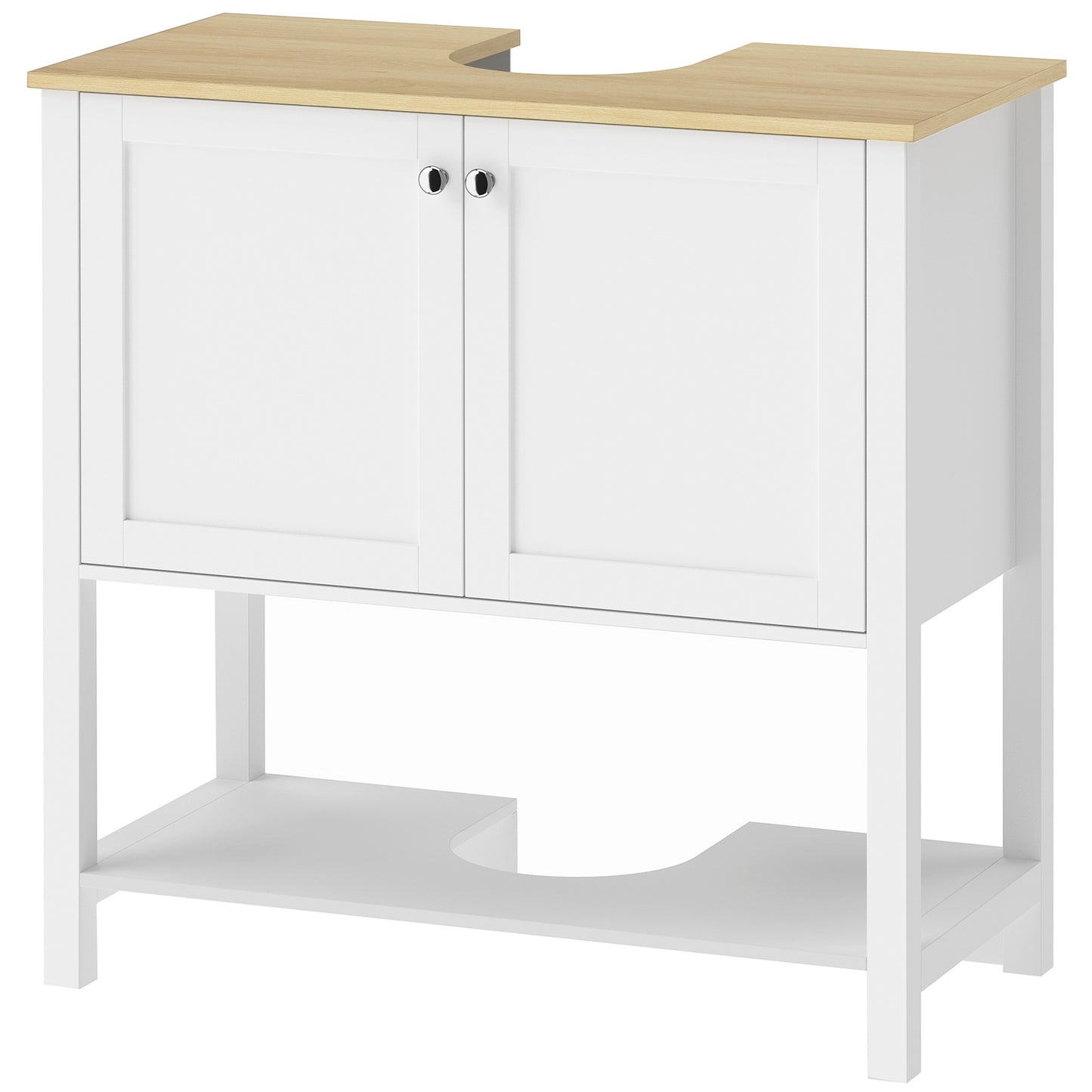 HOMCOM Under Sink Bathroom Cabinet with 2 Doors, Open Shelf and U-Shape Cut-Out for Basin with or without Pedestal, White