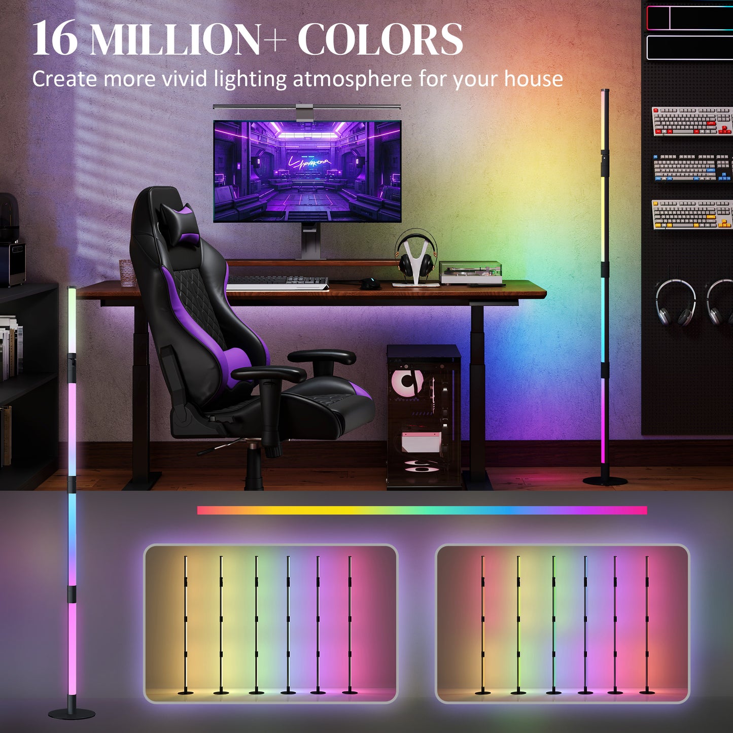 HOMCOM LED Floor Lamp, 360° RGB Detachable Corner Floor Lamp with App & Remote Control, Dark Grey