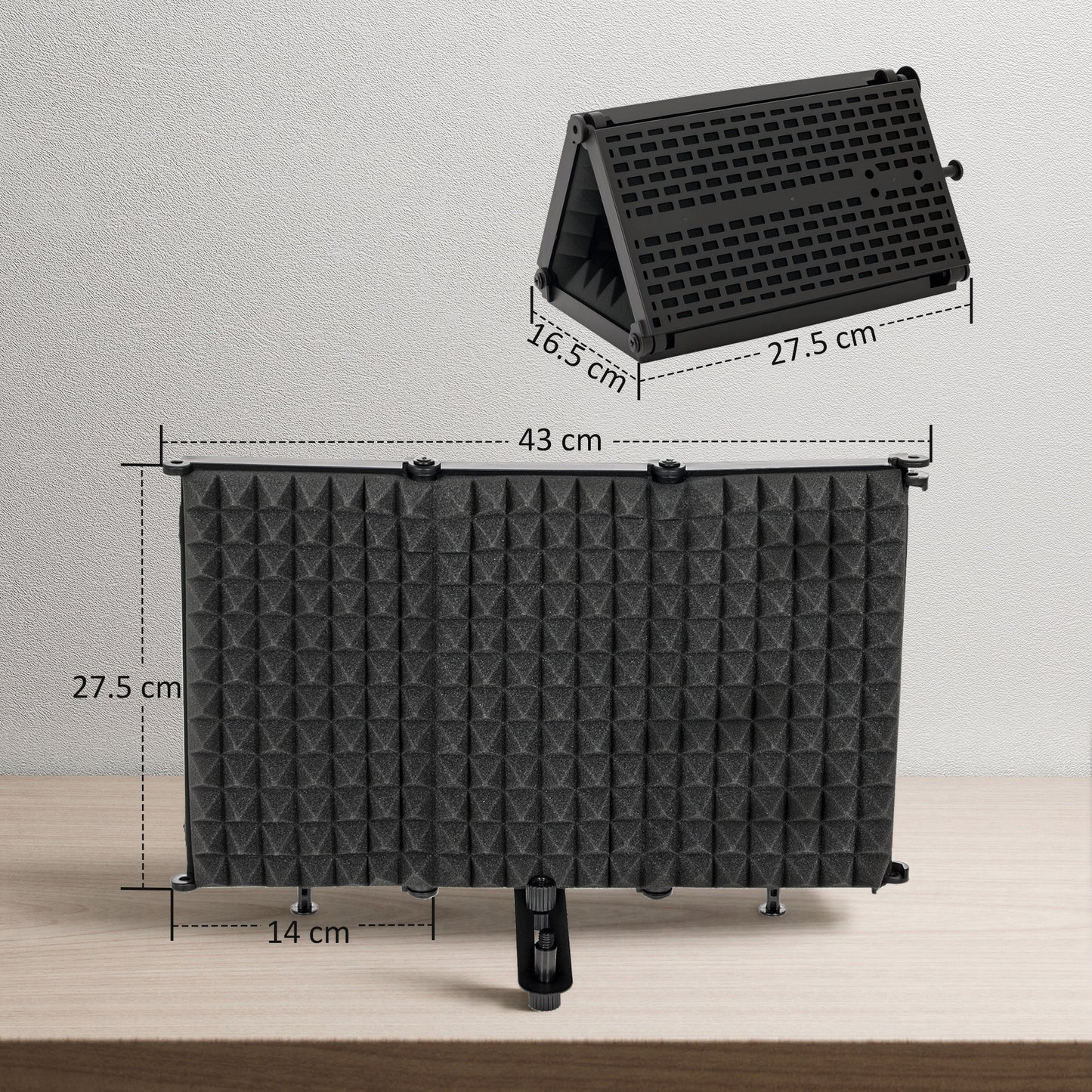 HOMCOM Studio Microphone Isolation Shield, 3-Panel Foldable High Density Foam with 3/8" Threaded Mount, Adjustable Recording Equipment, Black