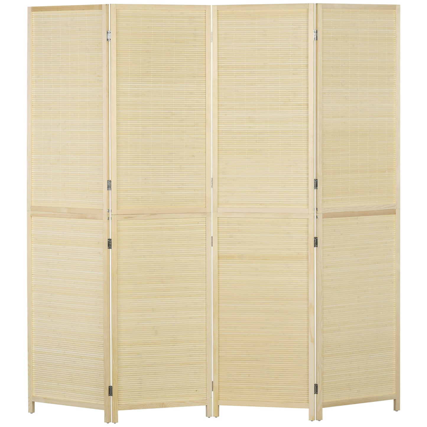 HOMCOM Bamboo Wood 4-Panel Room Divider 180 x 180 cm Room Separator Folding Partition - Natural
