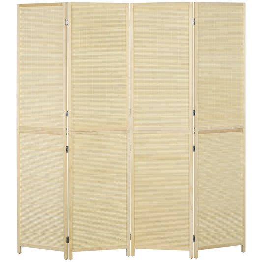 HOMCOM Bamboo Wood 4-Panel Room Divider 180 x 180 cm Room Separator Folding Partition - Natural