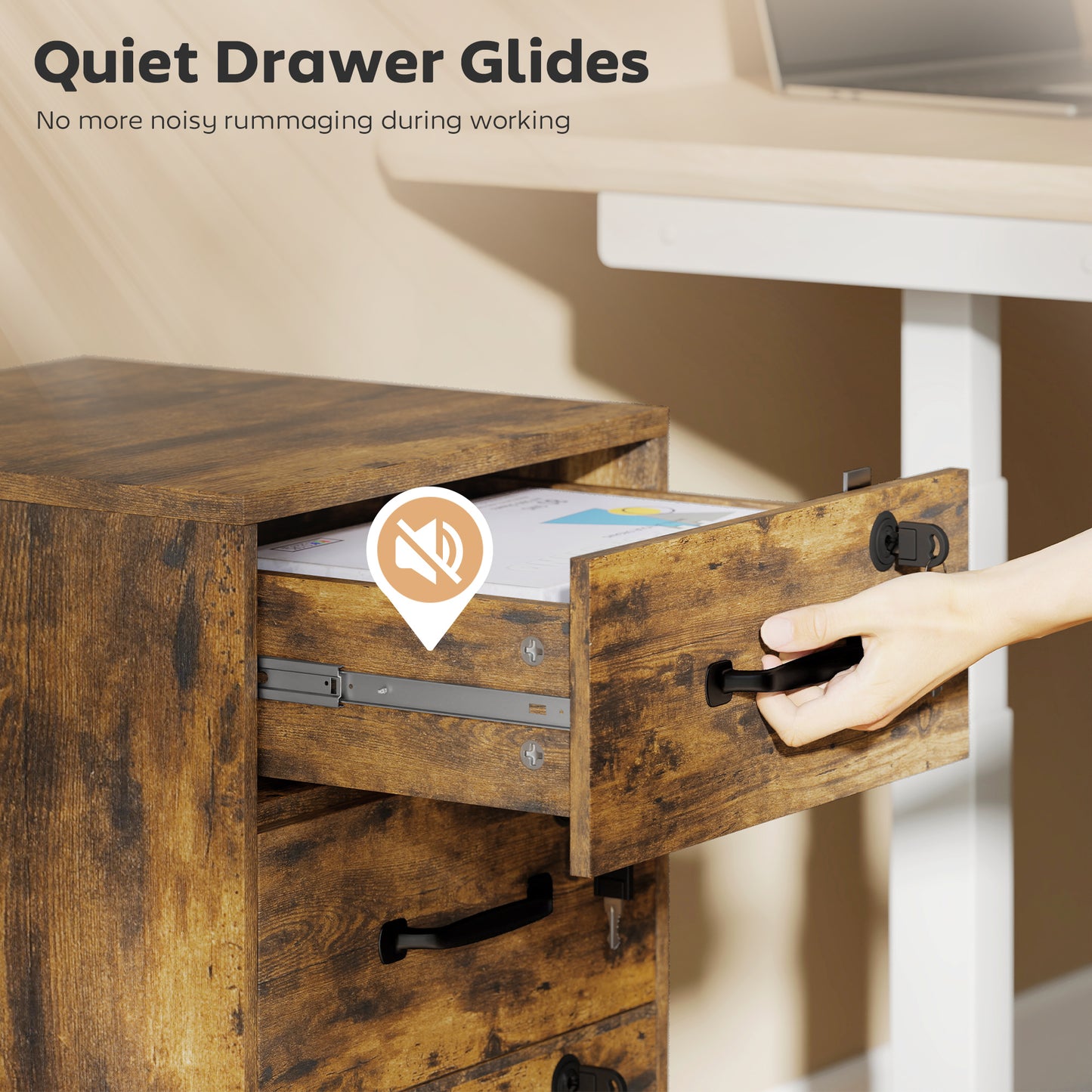 HOMCOM Three Drawer Wood-Effect Filing Cabinet - Rustic Brown