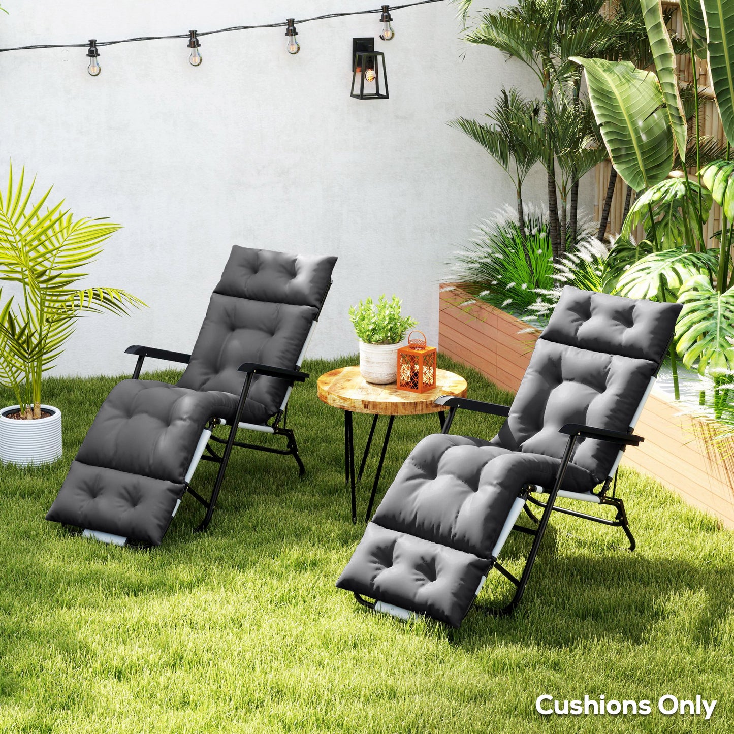 Outsunny Sun Lounger Cushions (2-Pack), 190x56x10cm, UPF20+ 220gsm Fabric, Thick, Dark Grey