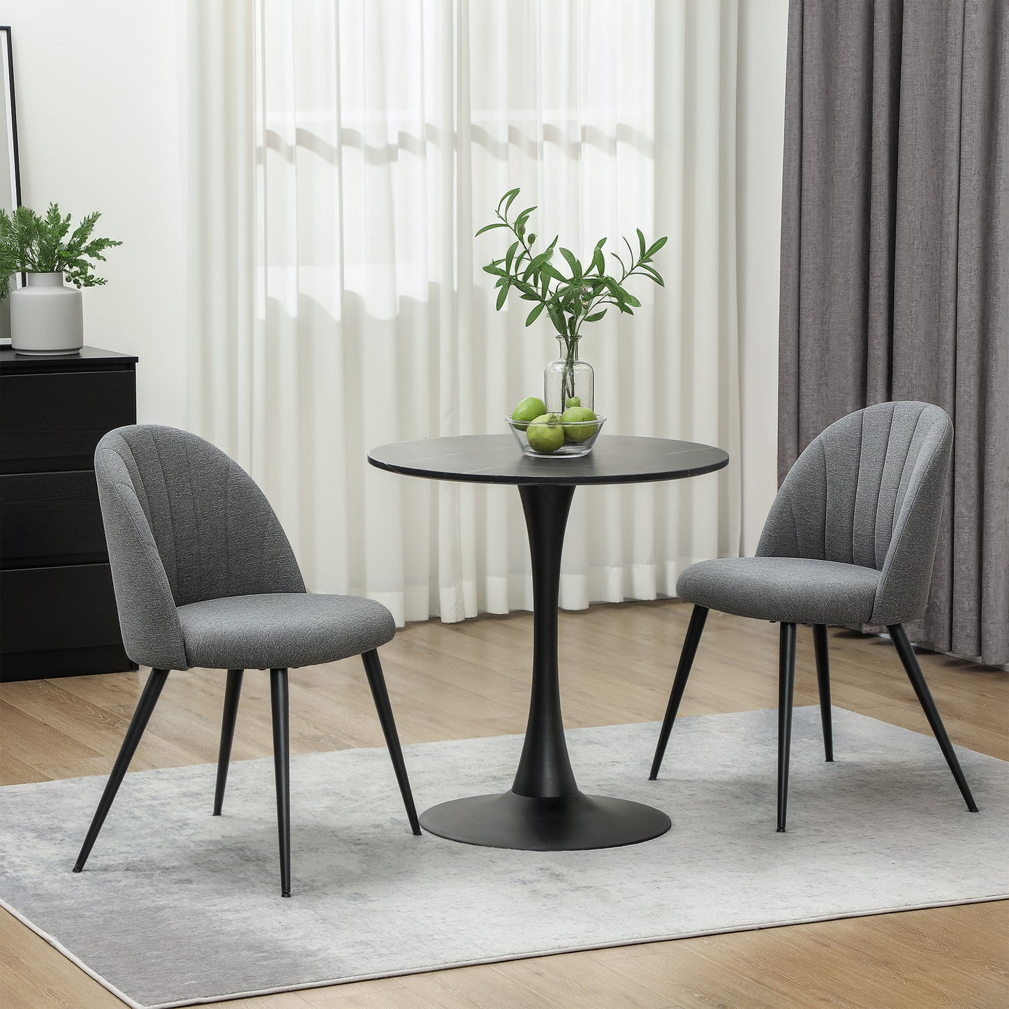 HOMCOM Velvet Dining Chairs Set of 2, Upholstered with Metal Legs, Shell Backrest and Padded Seat for Dining, Bedroom, Living Room, Grey