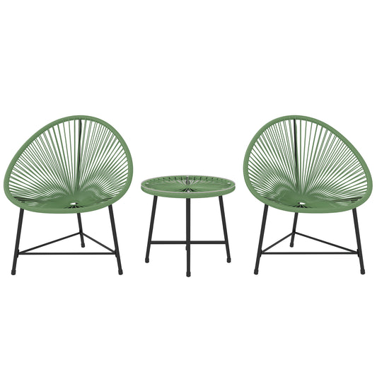 Outsunny Rattan Bistro Set with Acapulco Chairs and Glass Table, Green