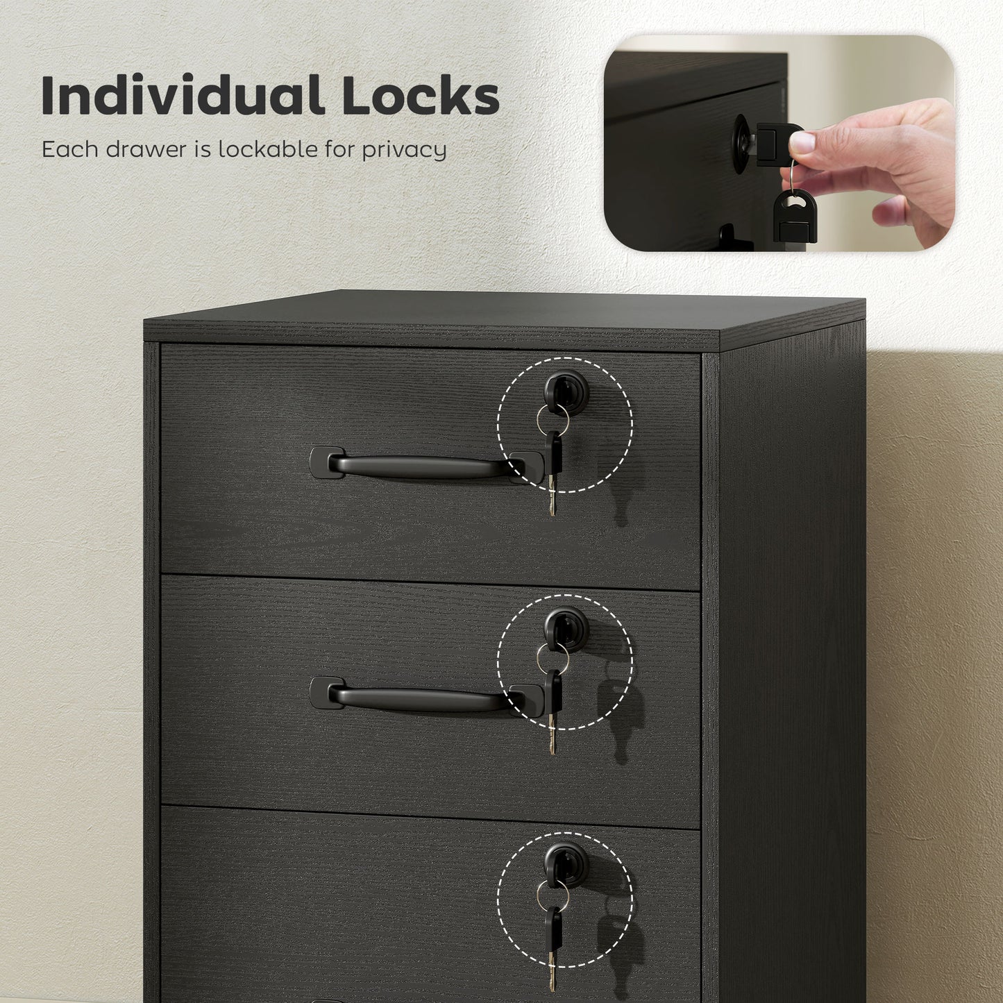 HOMCOM Three Drawer Wood-Effect Filing Cabinet - Black