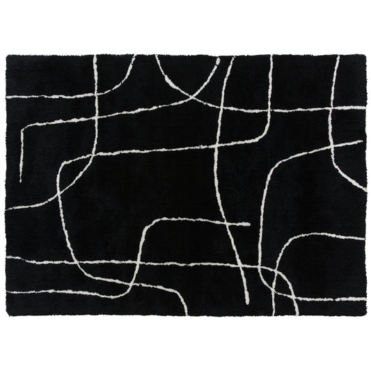 HOMCOM Fluffy Area Rug, Geometric Washable, Soft High Pile Carpet for Living Room, Bedroom, Dining, Office, 170 x 120 cm, Black