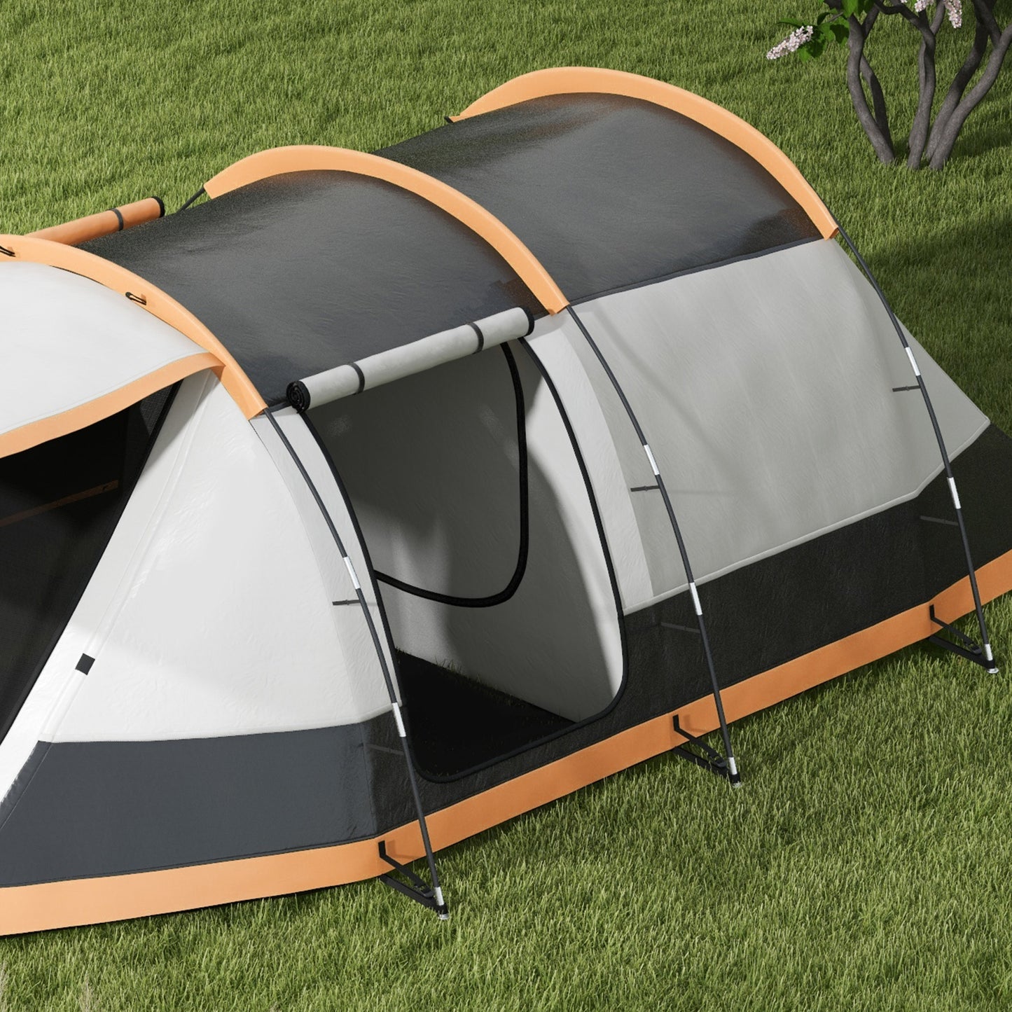 Outsunny 3-4 Man Camping Tent Family Tunnel Tent 2000mm Waterproof Portable with Bag Orange