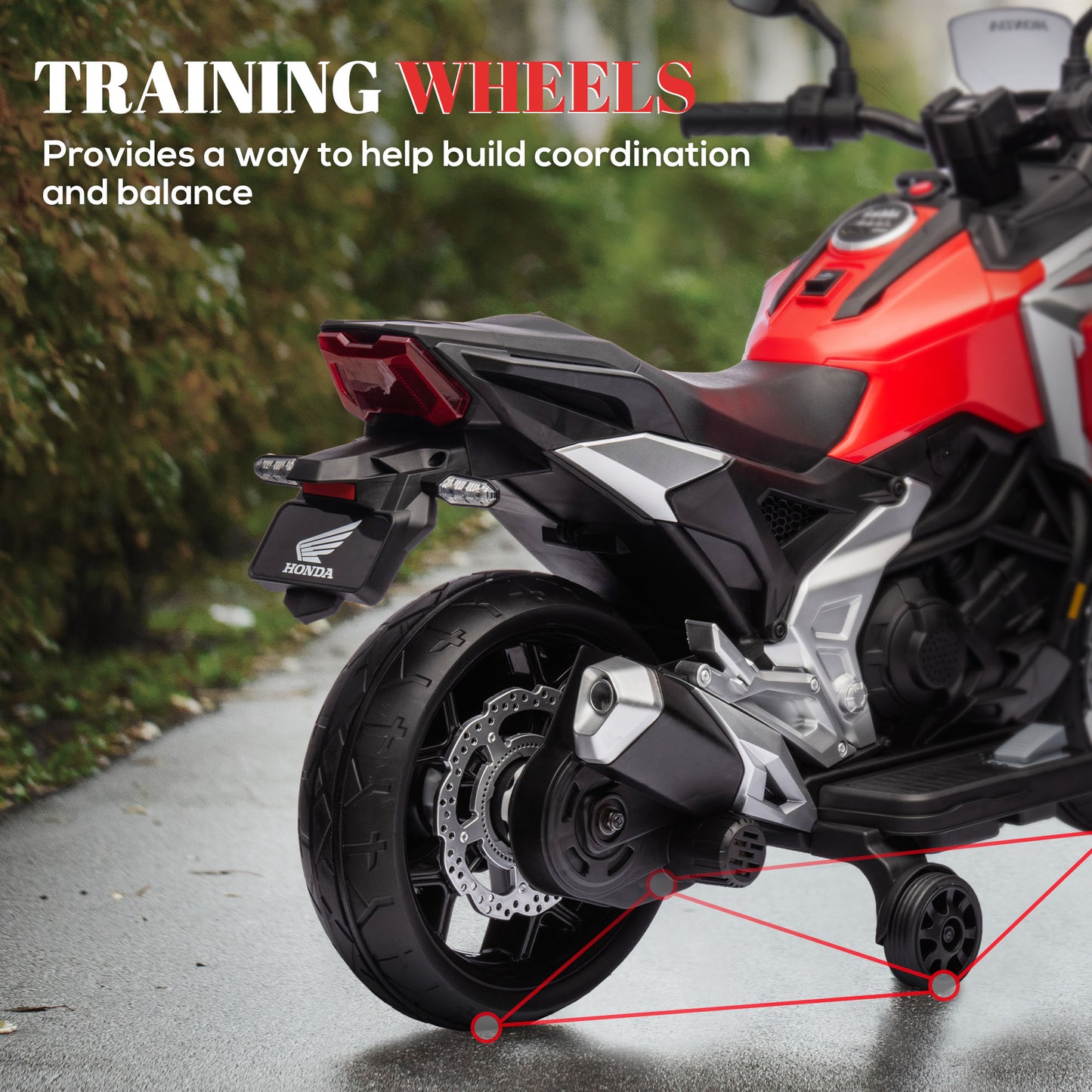 AIYAPLAY 12V Honda Licensed Kids Electric Motorbike w/ Music, Headlights, Early Education Function, for 3-6 Years - Red