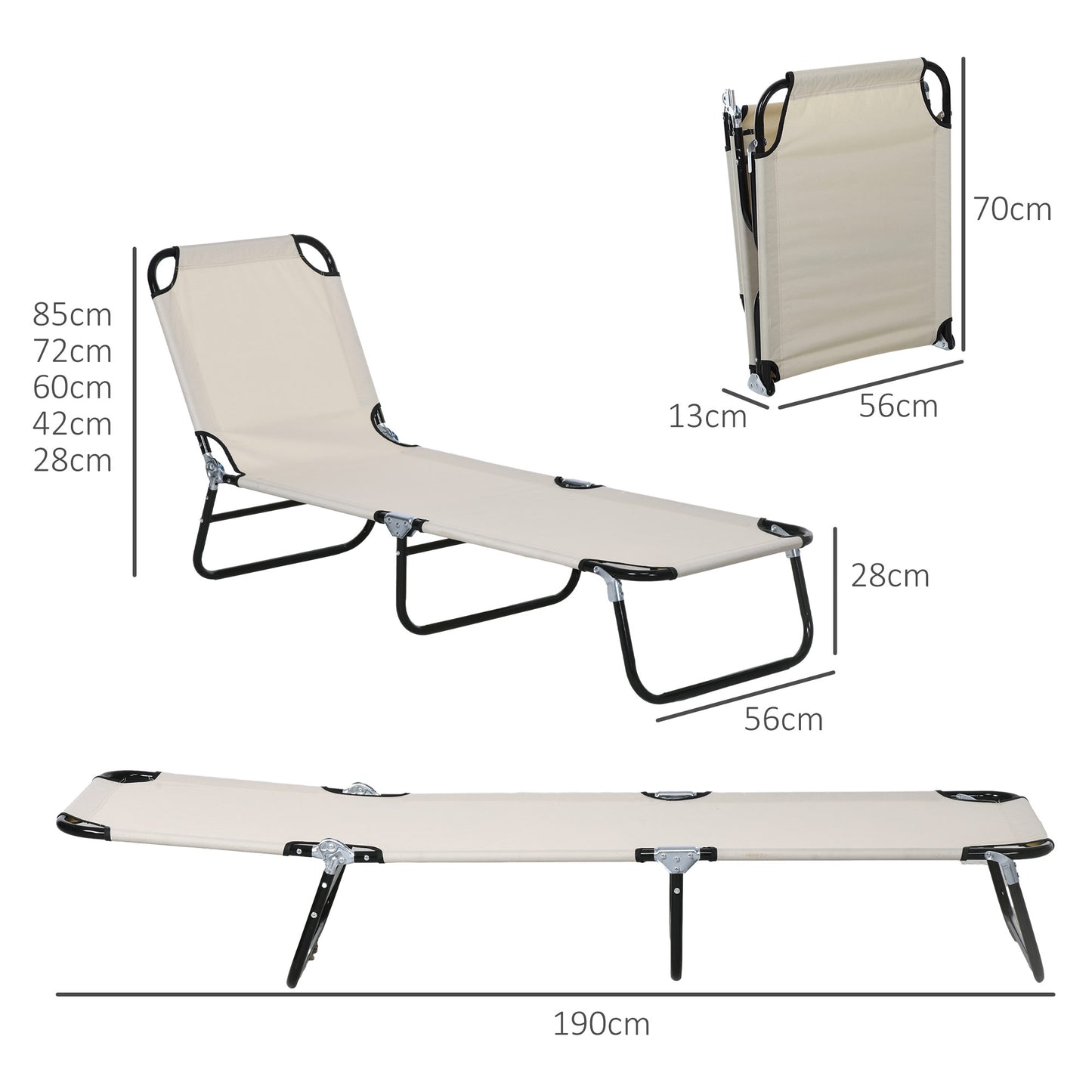 Outsunny Garden Sun Lounger with Five-Position Back - Cream White