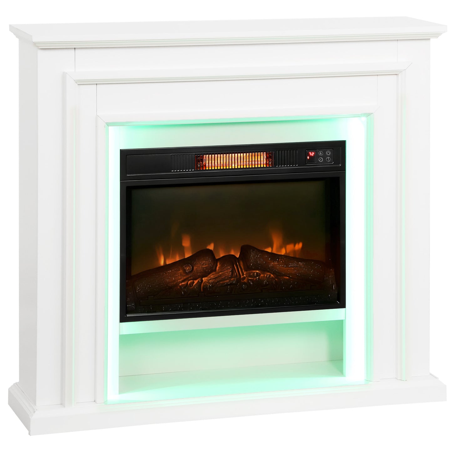 HOMCOM Electric Fireplace, RGB LED, Real Flame, 3 Brightness, 1800W, 30m² Coverage, Remote & Timer, Inset Fire & Mantel for Living Room, White
