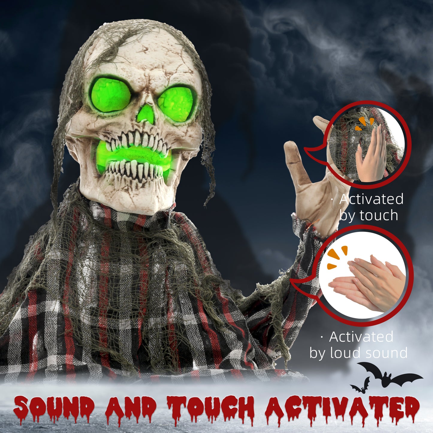 HOMCOM 70cm Groundbreaker Skeleton Halloween Animatronic with Sound, Lights, and Effects
