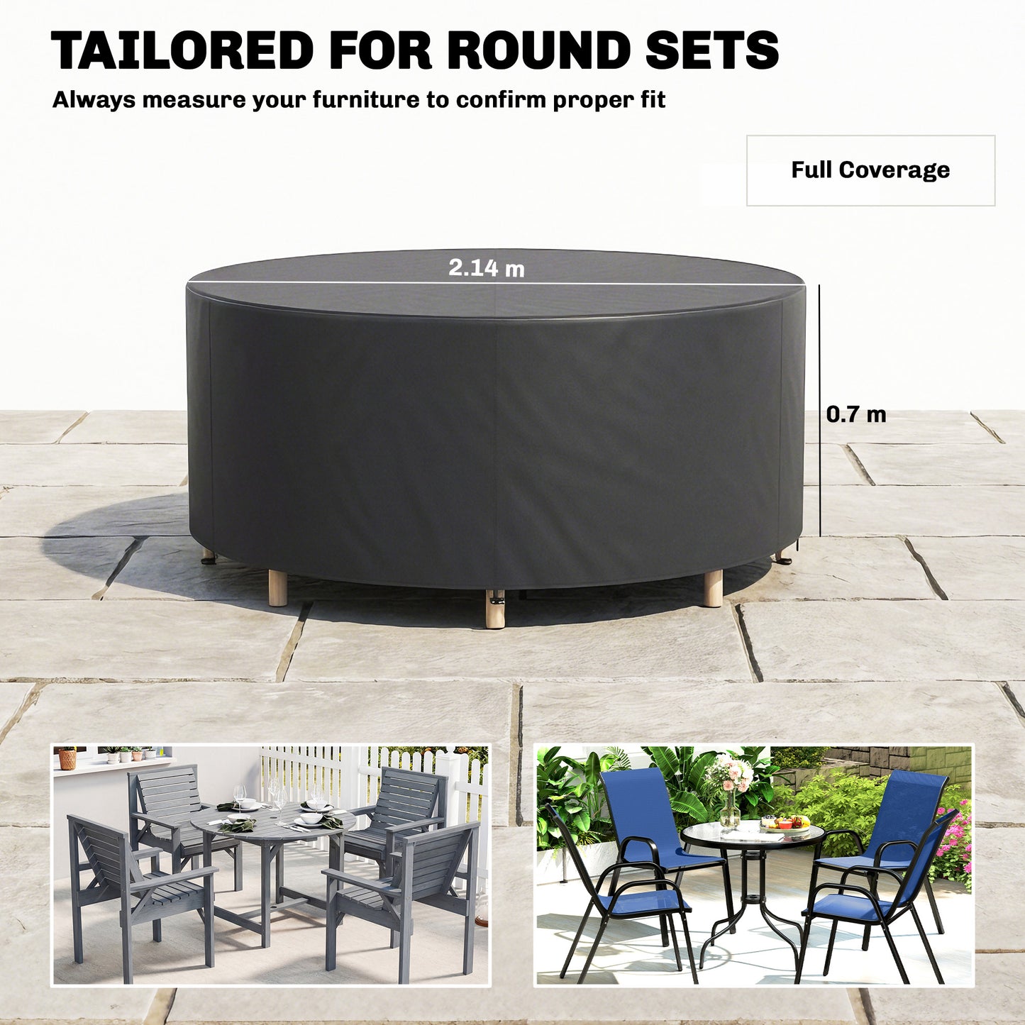 Outsunny Round Garden Furniture Cover, Waterproof Garden Table Cover, 420D Heavy Duty Oxford for Outdoor, Ø214 x 70 cm, Black
