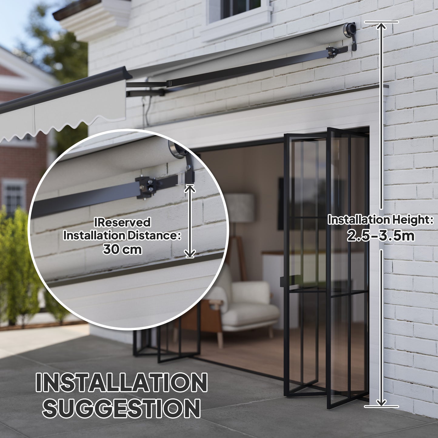 Outsunny Electric Awning, 2.5 x 2m, Remote Controlled, Aluminum Frame, UV30+ Sun Shade Canopy for Patio Door/Window, Light Grey