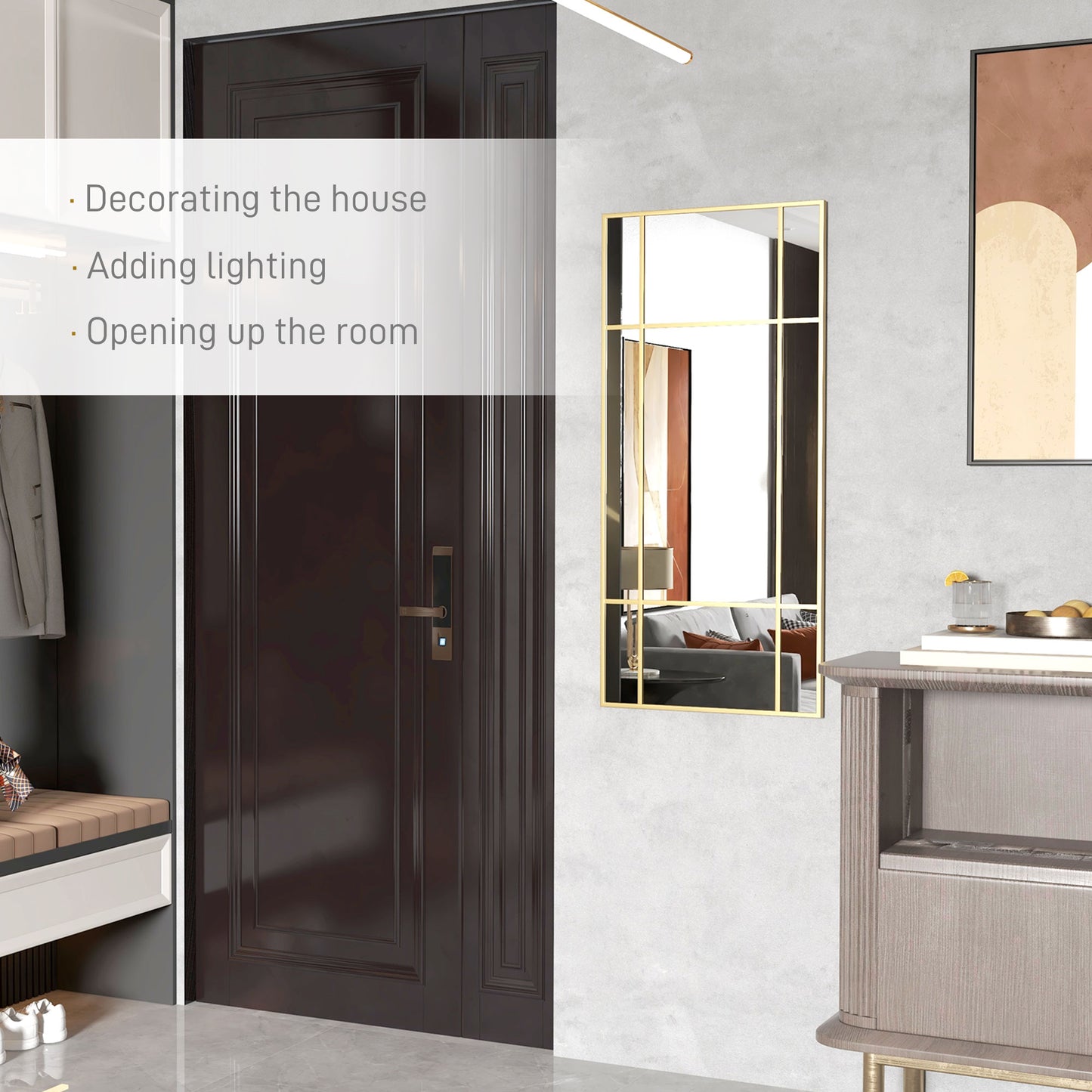 HOMCOM Rectangle Wall Mirror, 110 x 50cm Window Style Vanity Mirror with Metal Frame, Decorative Hanging Mirror for Living Room, Bedroom, Entryway, Gold Tone