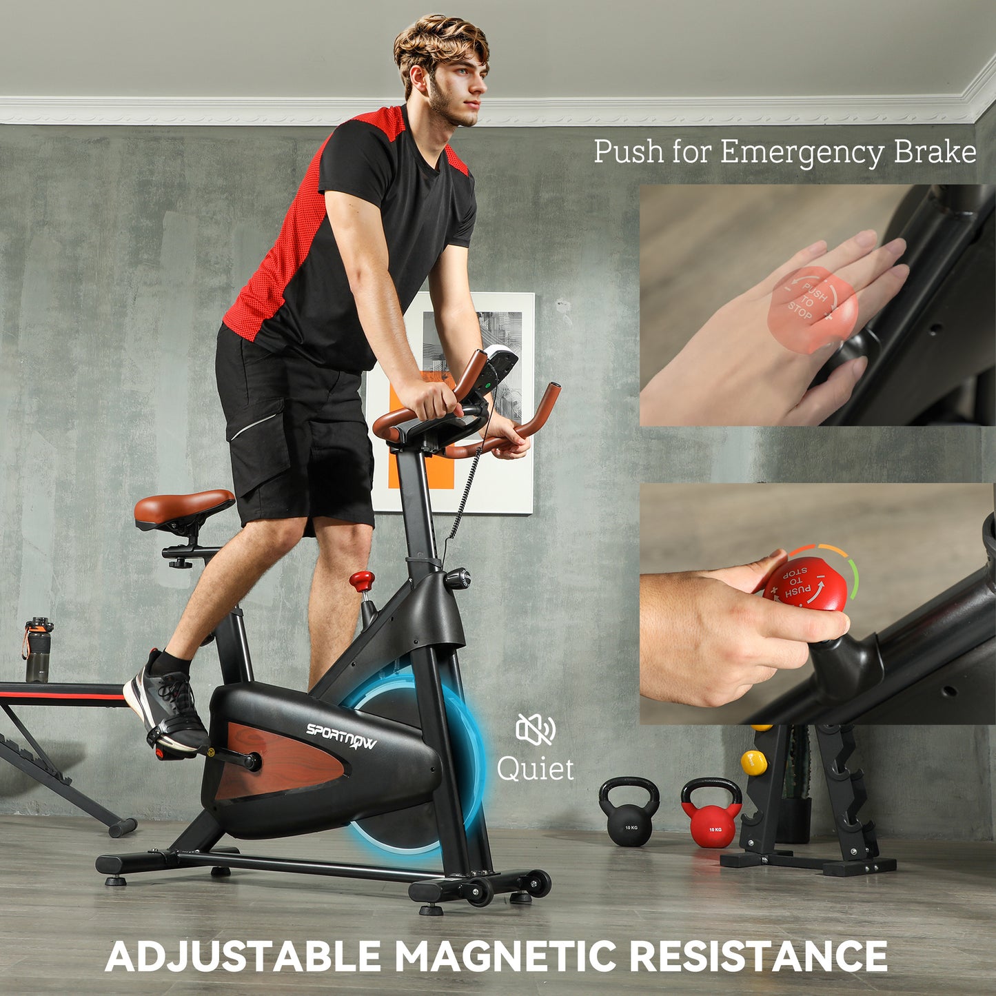 SPORTNOW Indoor Exercise Bike, Quiet Stationary Bike, Stylish Cycling Machine with Adjustable Seat and Resistance