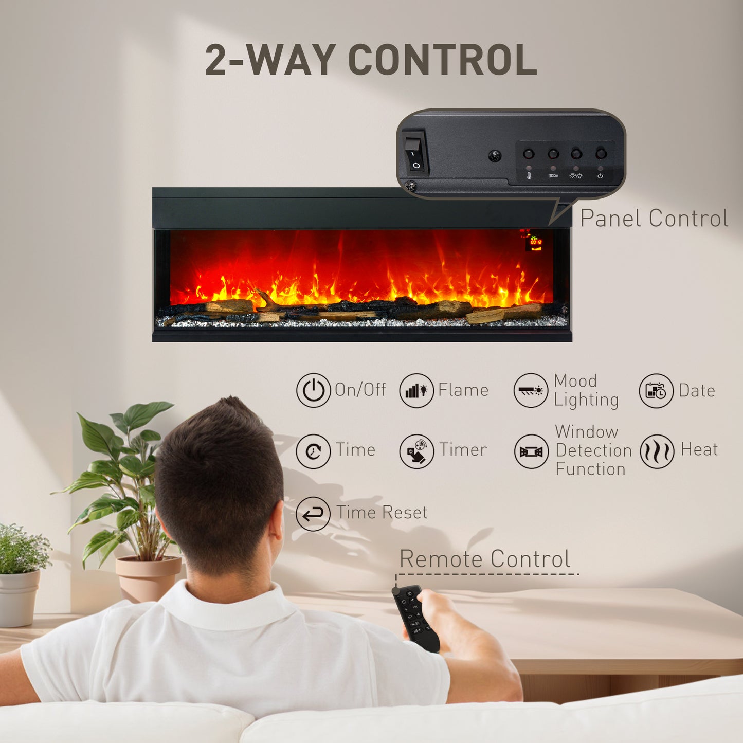 HOMCOM 60inch Media Electric Fireplace Wall Mounted 1800W Black