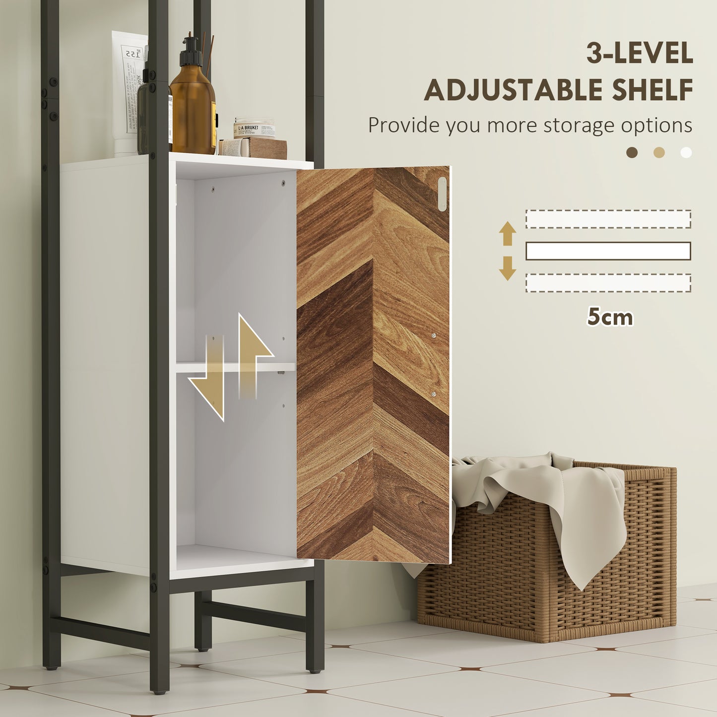 HOMCOM Tall Bathroom Cabinet with Adjustable Shelf, 30 x 30 x 170 cm, White