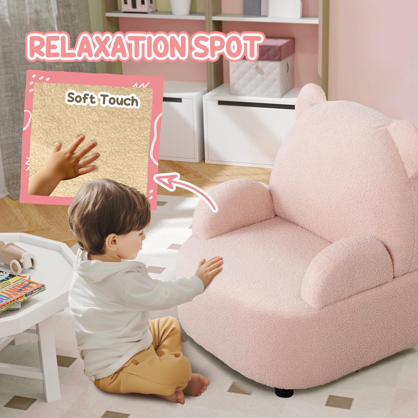 AIYAPLAY Kids Armchair, Bear Shaped Toddler Chair for Bedroom Playroom Living Room, Aged 18 Months to 3 Years - Pink