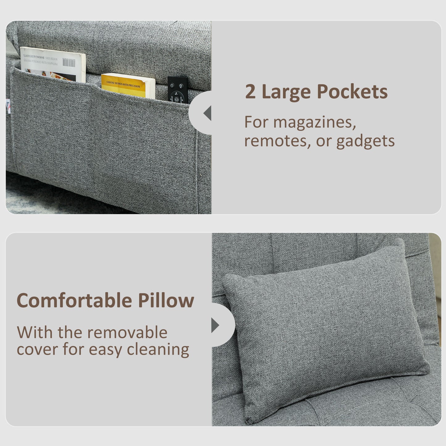 HOMCOM Four-In-One Single Sleeper Chair - Light Grey