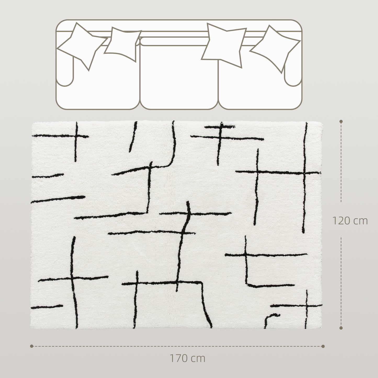 HOMCOM Fluffy Area Rug, Geometric Washable High Pile Carpet, 170x120 cm for Living Room, Bedroom, Home Office, Dining Room, Cream