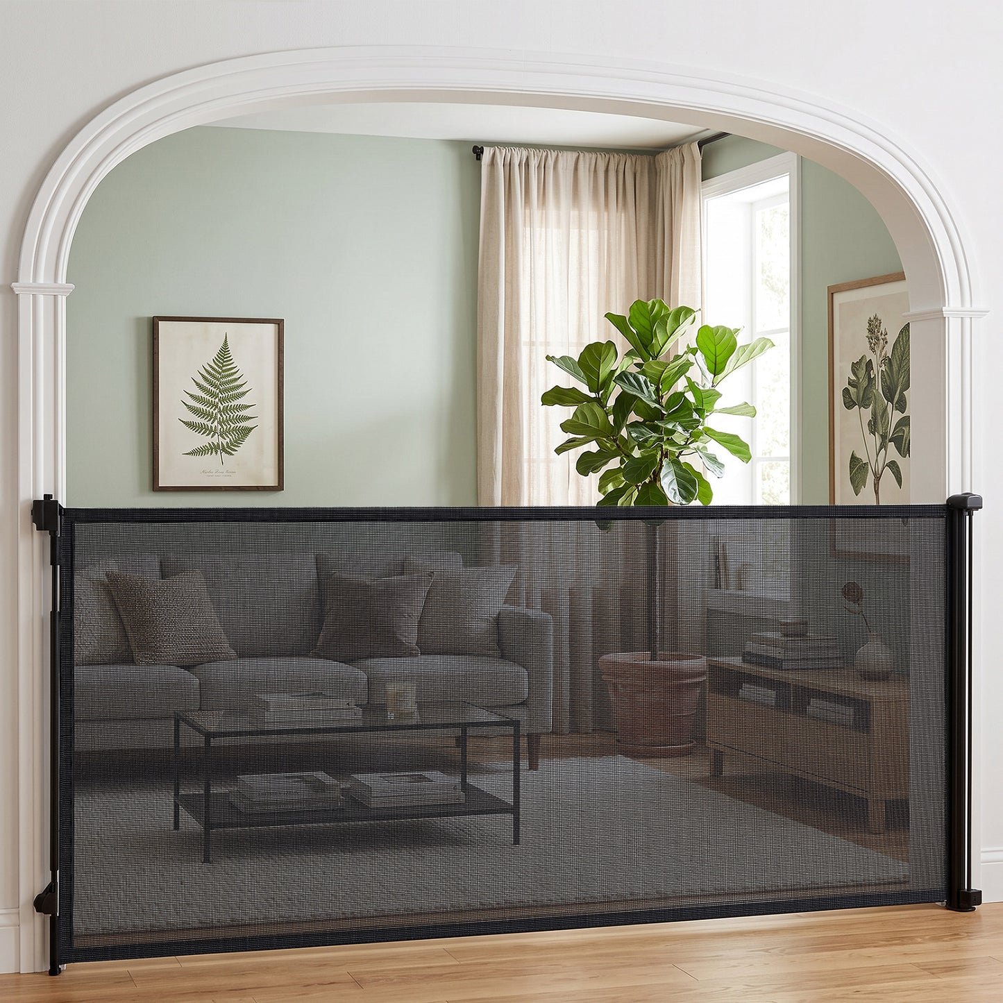 PawHut Retractable Dog Gate, Extends to 300 cm Wide & 104 cm Tall, Mesh Pet Gate Single Hand Operation, for Stairs Doorways