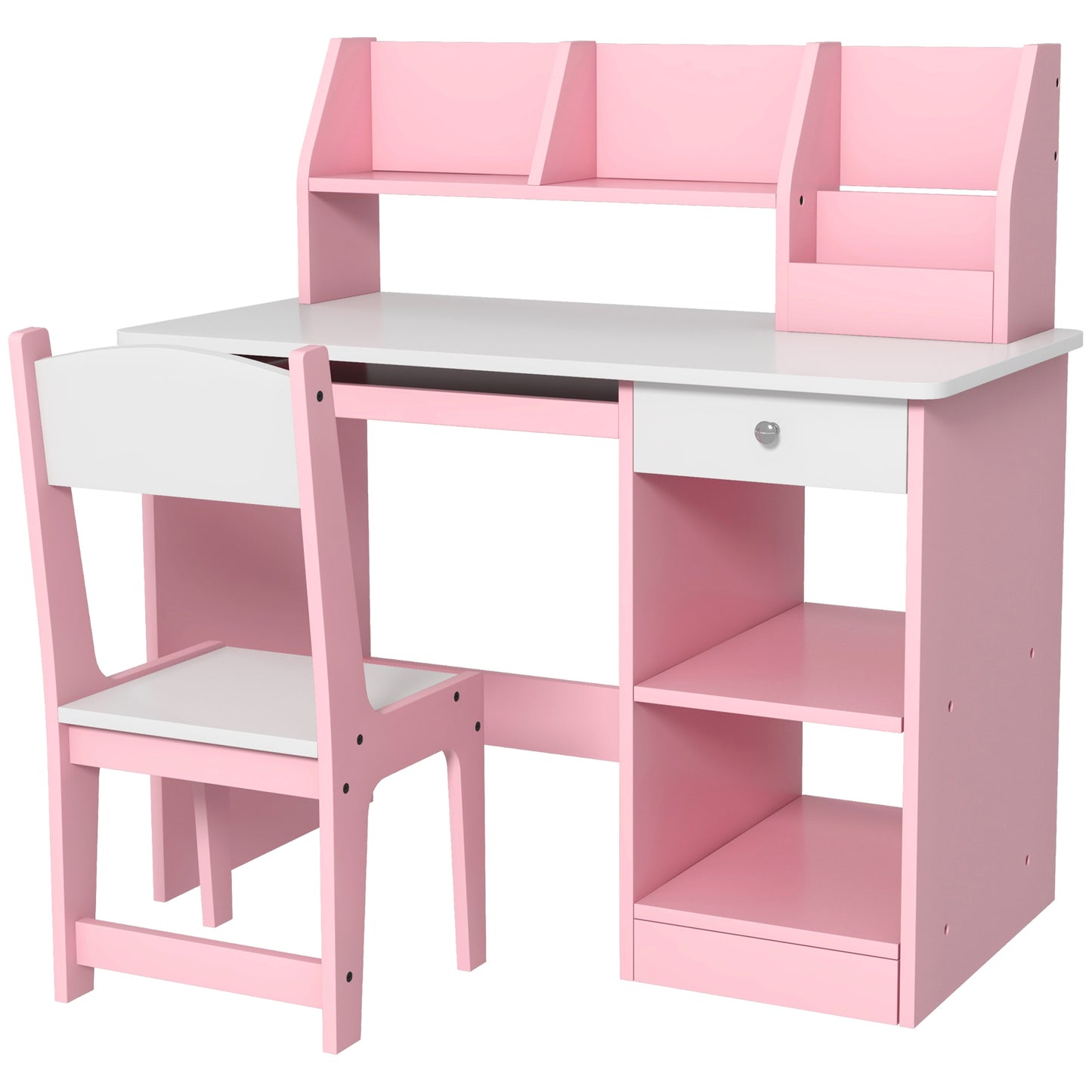 ZONEKIZ Two-Piece Kids Desk and Chair Set with Storage for Ages 5-8 Years - Pink