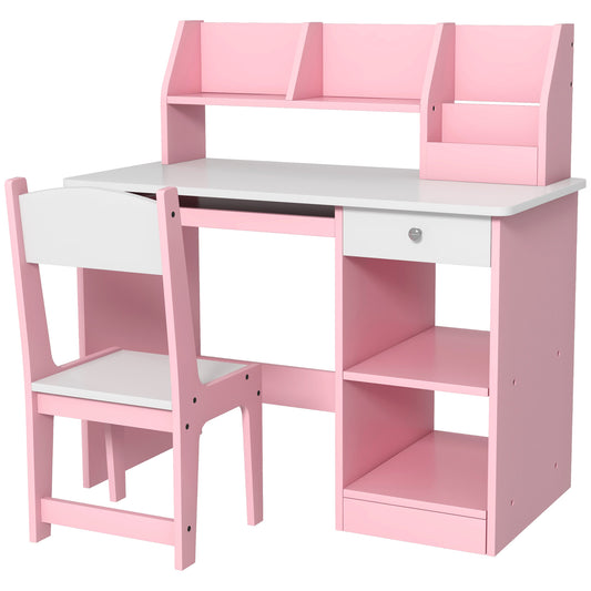 ZONEKIZ Two-Piece Kids Desk and Chair Set with Storage for Ages 5-8 Years - Pink