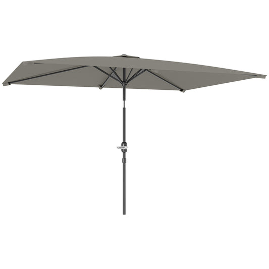 Outsunny 3x2m Patio Parasol Garden Umbrellas Canopy with Aluminium Tilt Crank Rectangular Sun Shade Steel, Light Grey