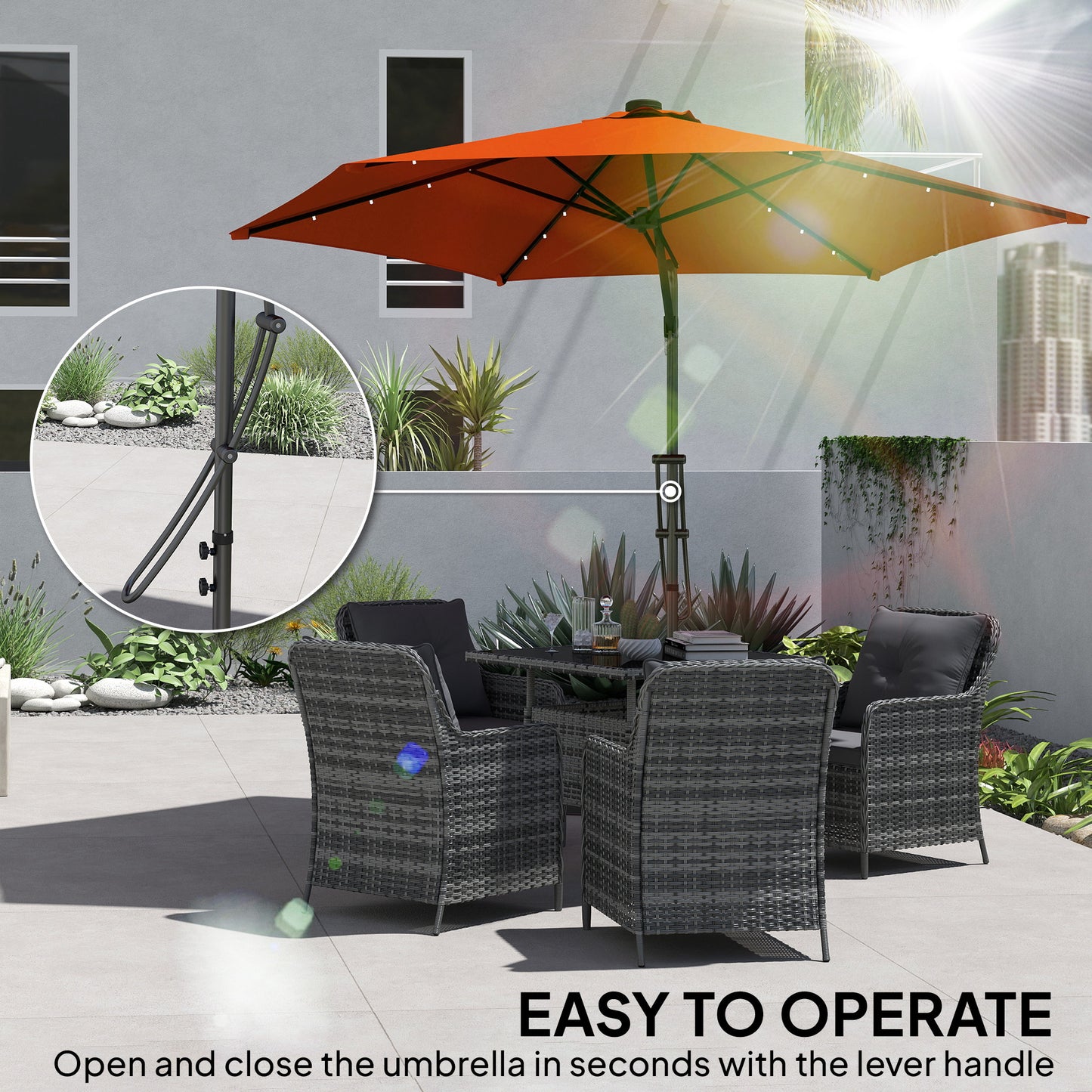 Outsunny 3(m) Garden Parasol Cantilever Umbrella with Solar LED - Orange