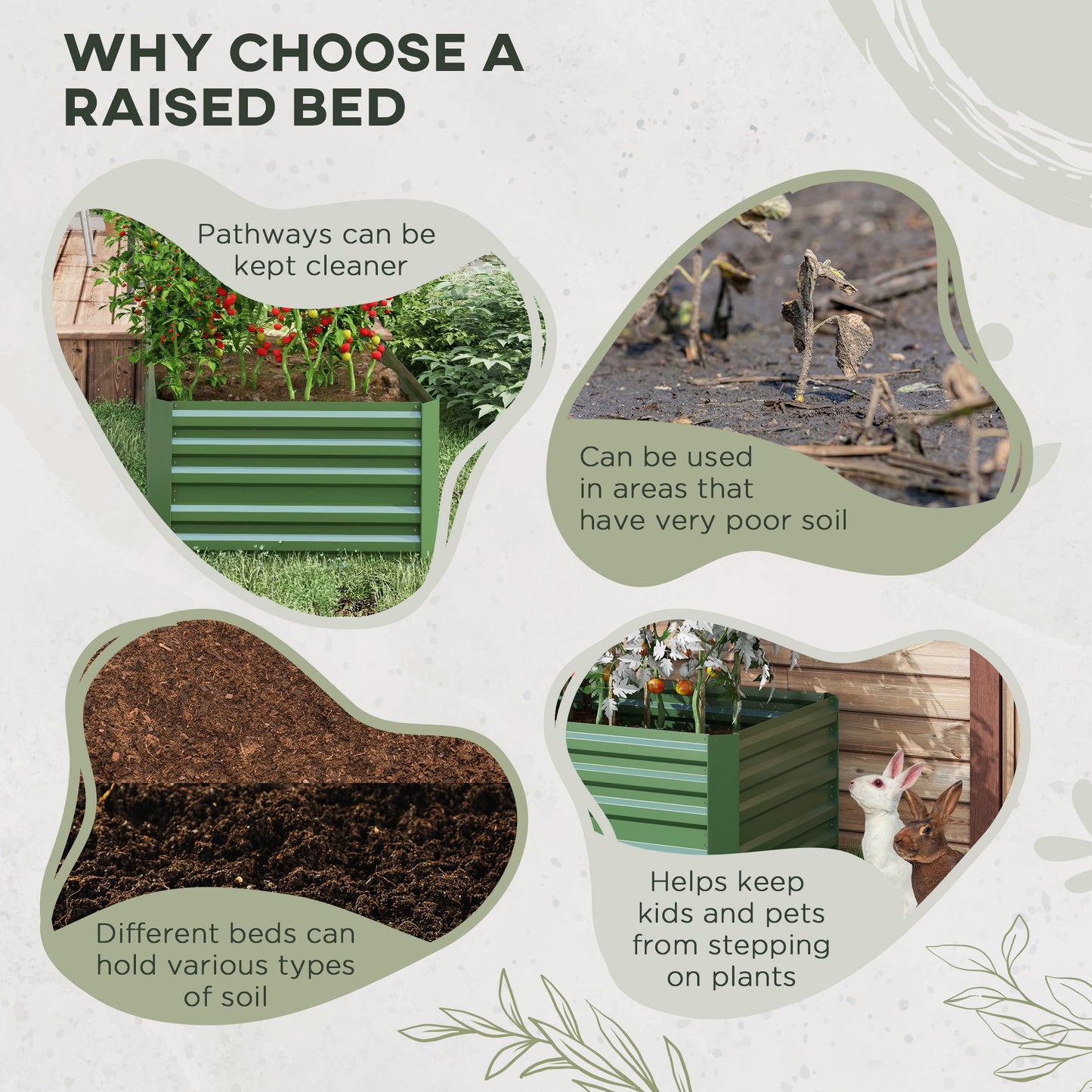 Outsunny Set of 2 Raised Beds, Galvanised Steel Planters for Vegetables, Plants, Flowers & Herbs, 180 x 90 x 59 cm, Green
