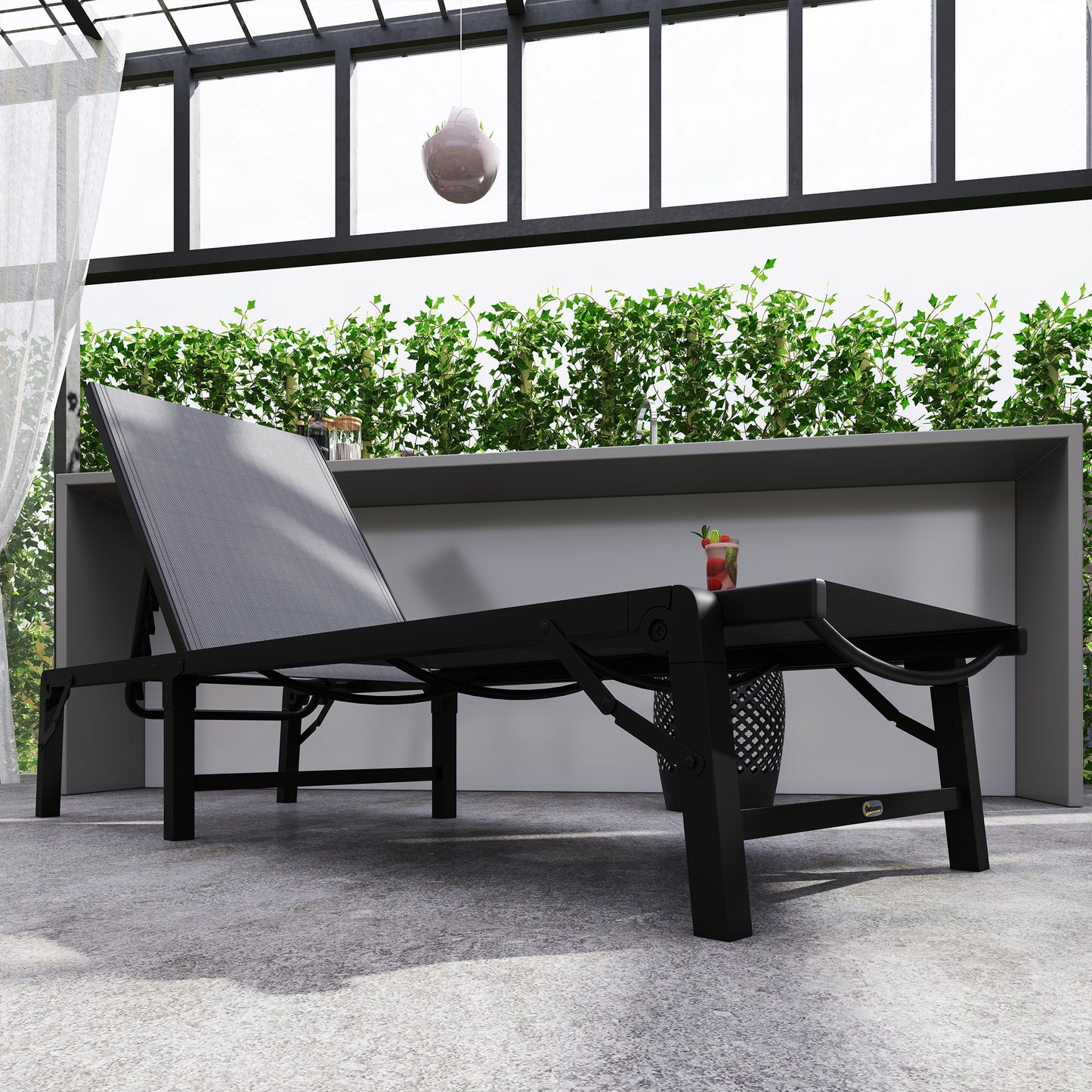 Outsunny Folding Sun Lounger, 5-Position Adjustable Garden Chaise Sunbed, Steel Frame Reclining Chair for Beach, Patio, Camping, Light Grey