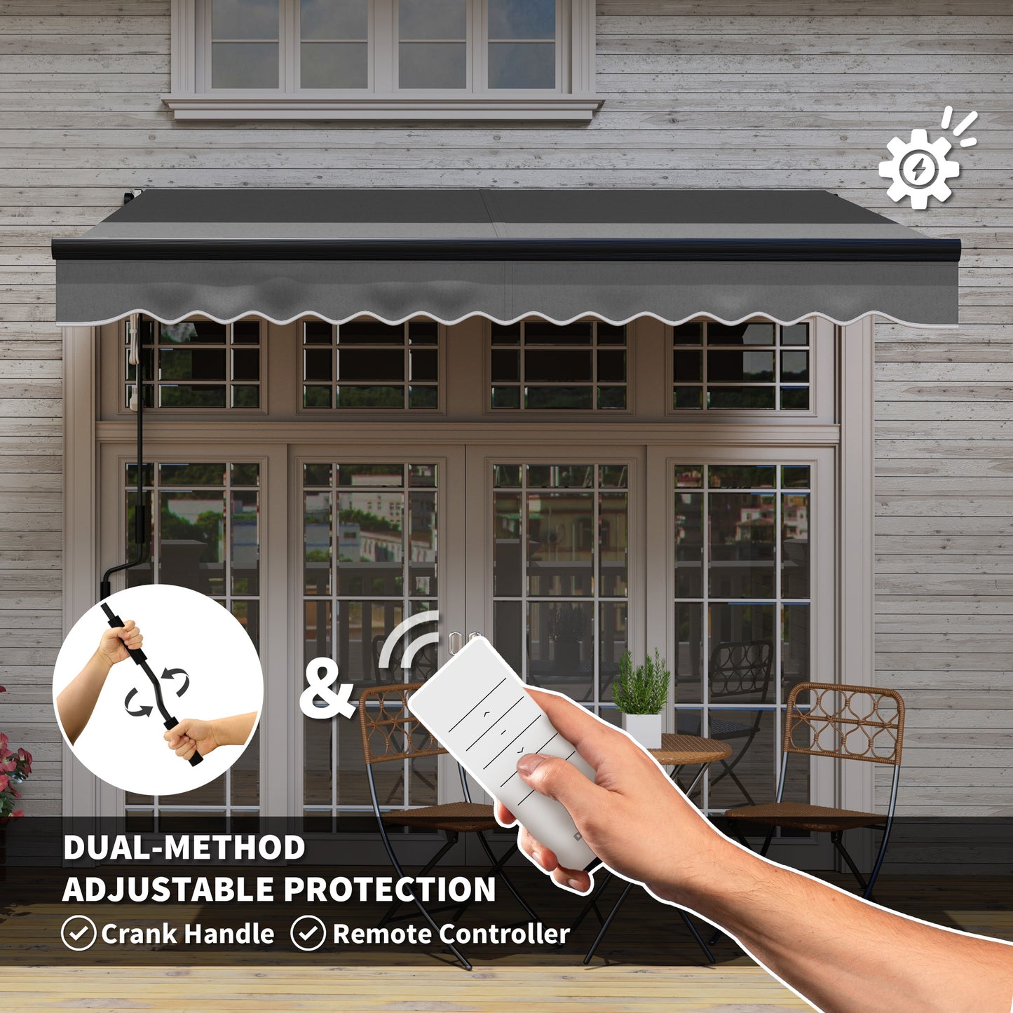 Outsunny Electric Awning 3x2.5m, LED Light, Remote, UV50+ Sun Shade, Aluminium Frame, Dark Grey