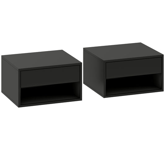 HOMCOM Floating Bedside Tables Set of 2, Wall Mounted Nightstand, High Gloss Black