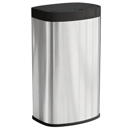 HOMCOM Sensor Bin, 55L Soft-Close Lid, Automatic Touchless Motion, Fingerprint Resistant, Kitchen/Gym/Office Use, Silver Tone