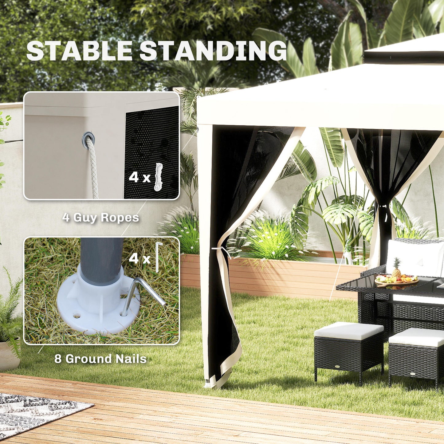 Outsunny 3 x 3 m Gazebo, Netting Party Tent, Patio Canopy Outdoor Event Shelter with Double Tier Roof, Cream White