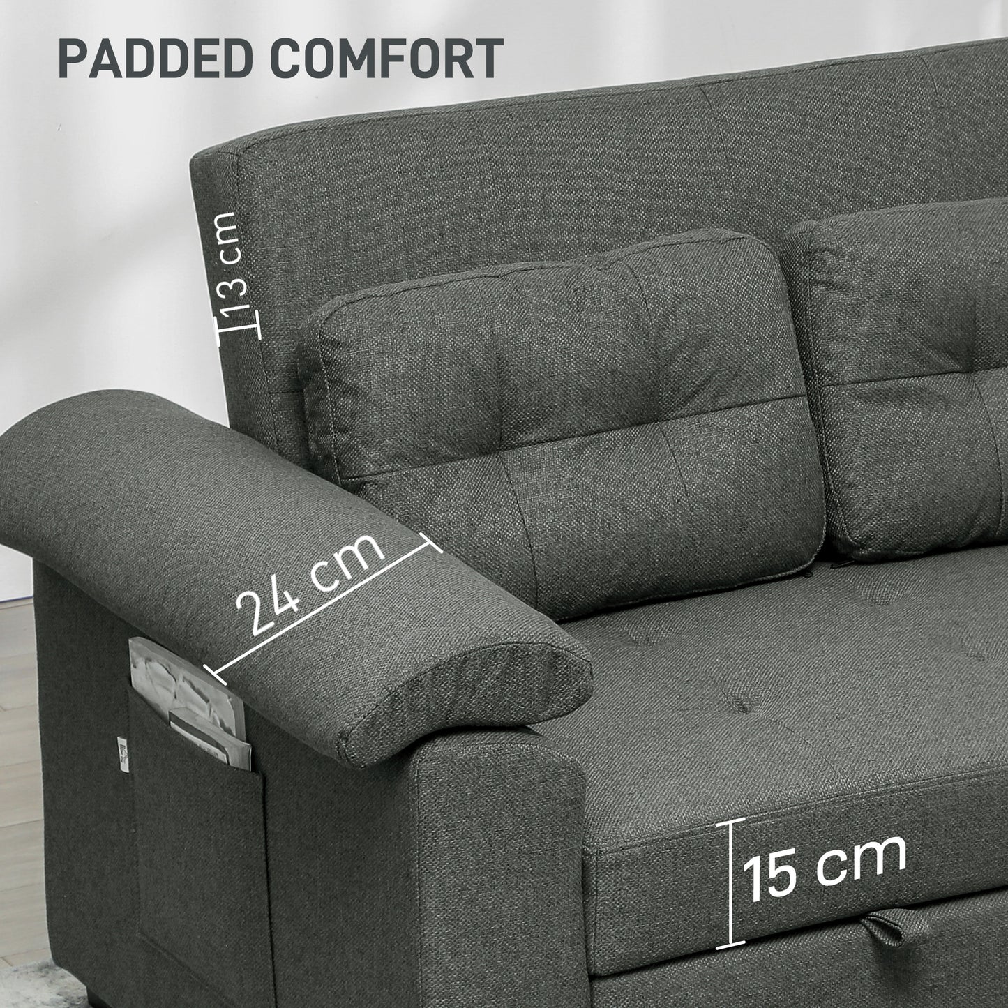 HOMCOM Pull Out Sofa Bed, 2 Seater Click Clack Convertible Couch with Pillows and Side Pockets for Living Room, Charcoal Grey