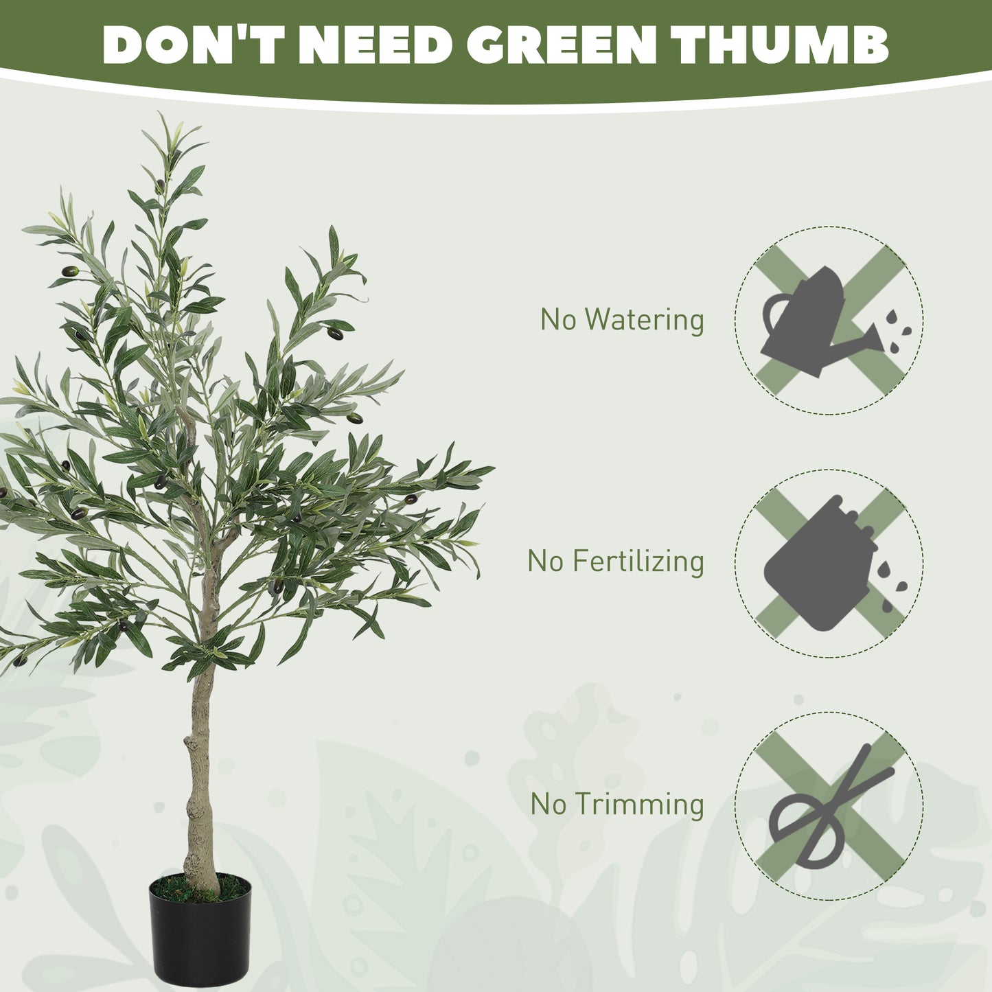 HOMCOM Decorative 4ft Silk Olive Tree, 450 Leaves, 20 Fruits, in Pot, Fake Plant for Home, Office, Indoor Decor, 120cm, Green