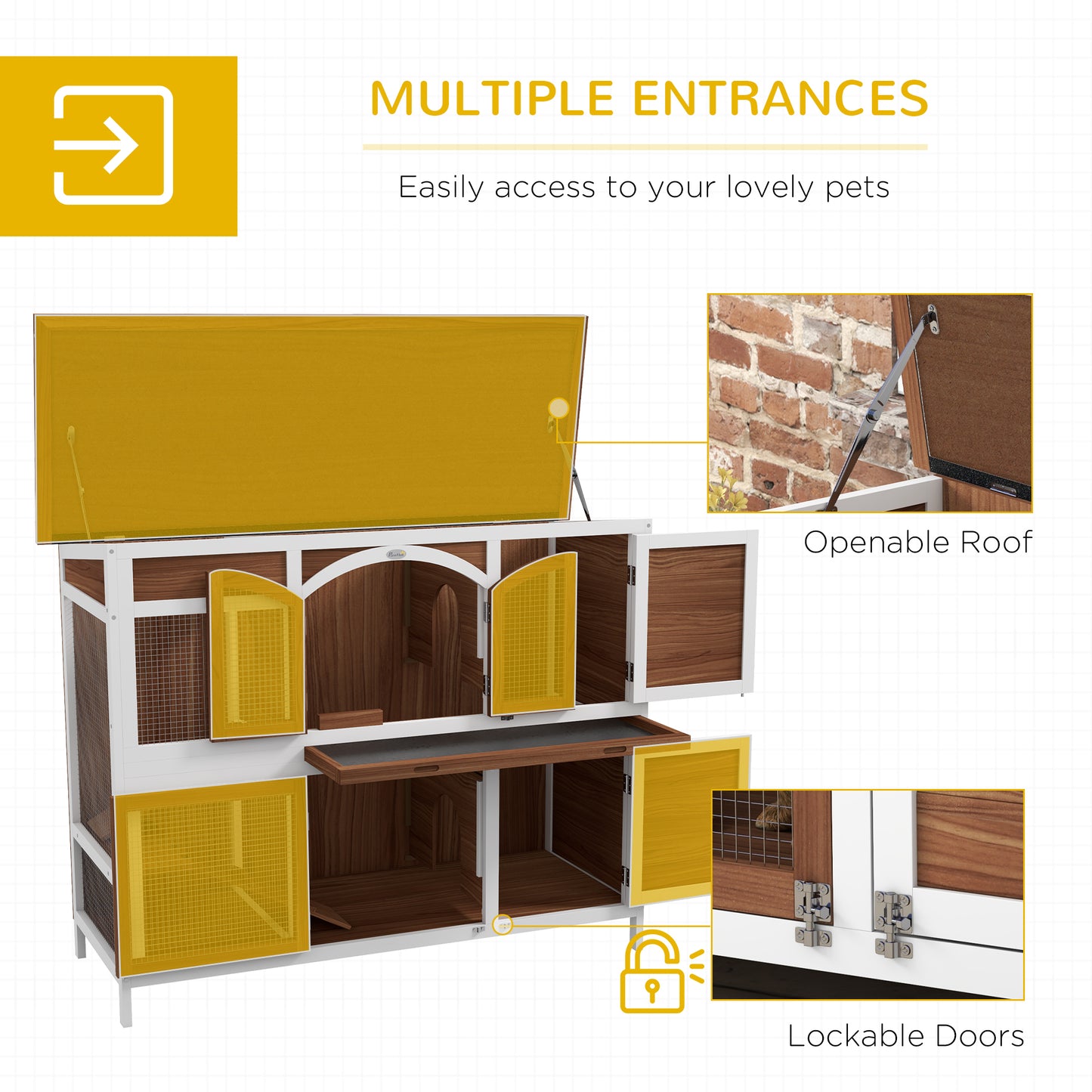 PawHut Two-Tier Wooden Pet Hutch with Openable Roof Slide-Out Tray