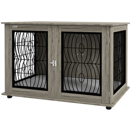 PawHut 44.5" Indoor Dog Crate Furniture End Table with Soft Washable Cushion, Lockable Front Door, for Extra Large Dogs