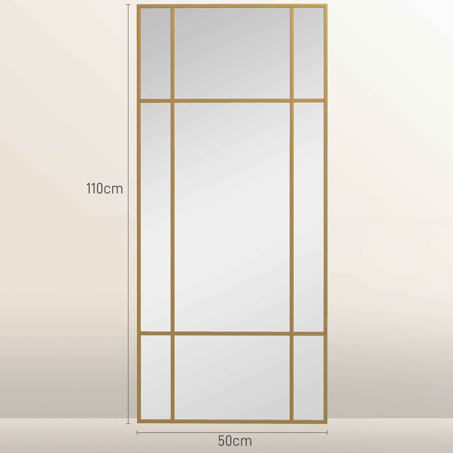 HOMCOM Rectangle Wall Mirror, 110 x 50cm Window Style Vanity Mirror with Metal Frame, Decorative Hanging Mirror for Living Room, Bedroom, Entryway, Gold Tone
