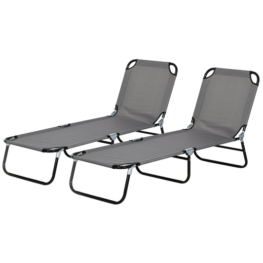 Outsunny Garden Sun Lounger with Five-Position Back - Grey