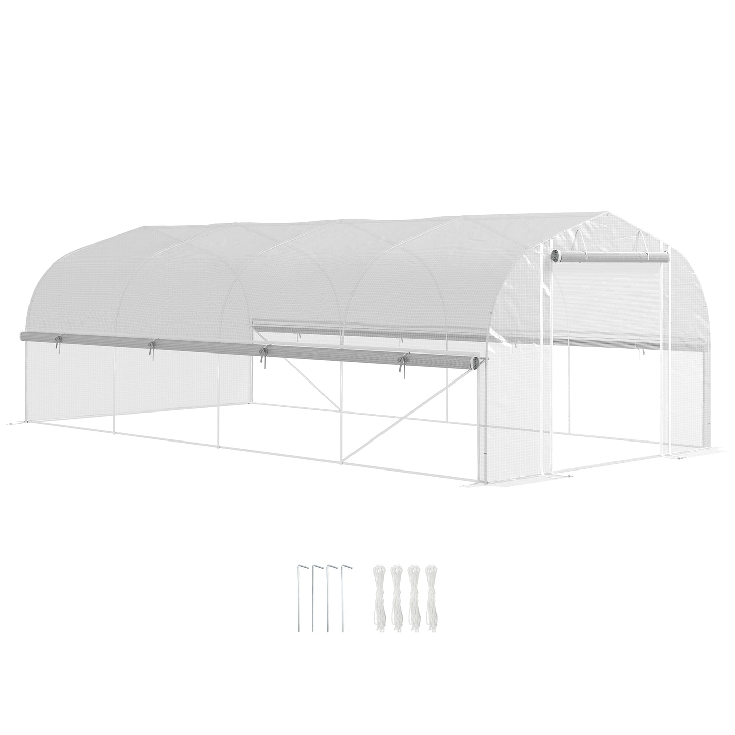 Outsunny 6 x 3 x 2m Walk-in Polytunnel Greenhouse, Zipped Roll Up Sidewalls, White
