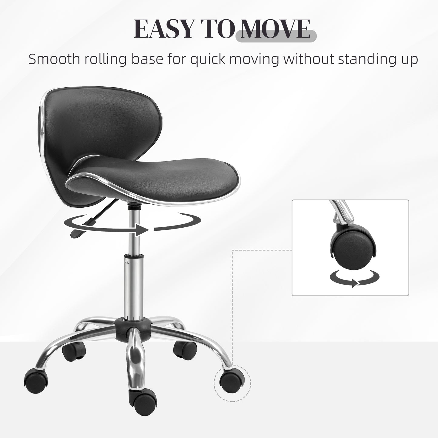 HOMCOM Faux Leather Curved Salon Stool, with Wheels - Black/White