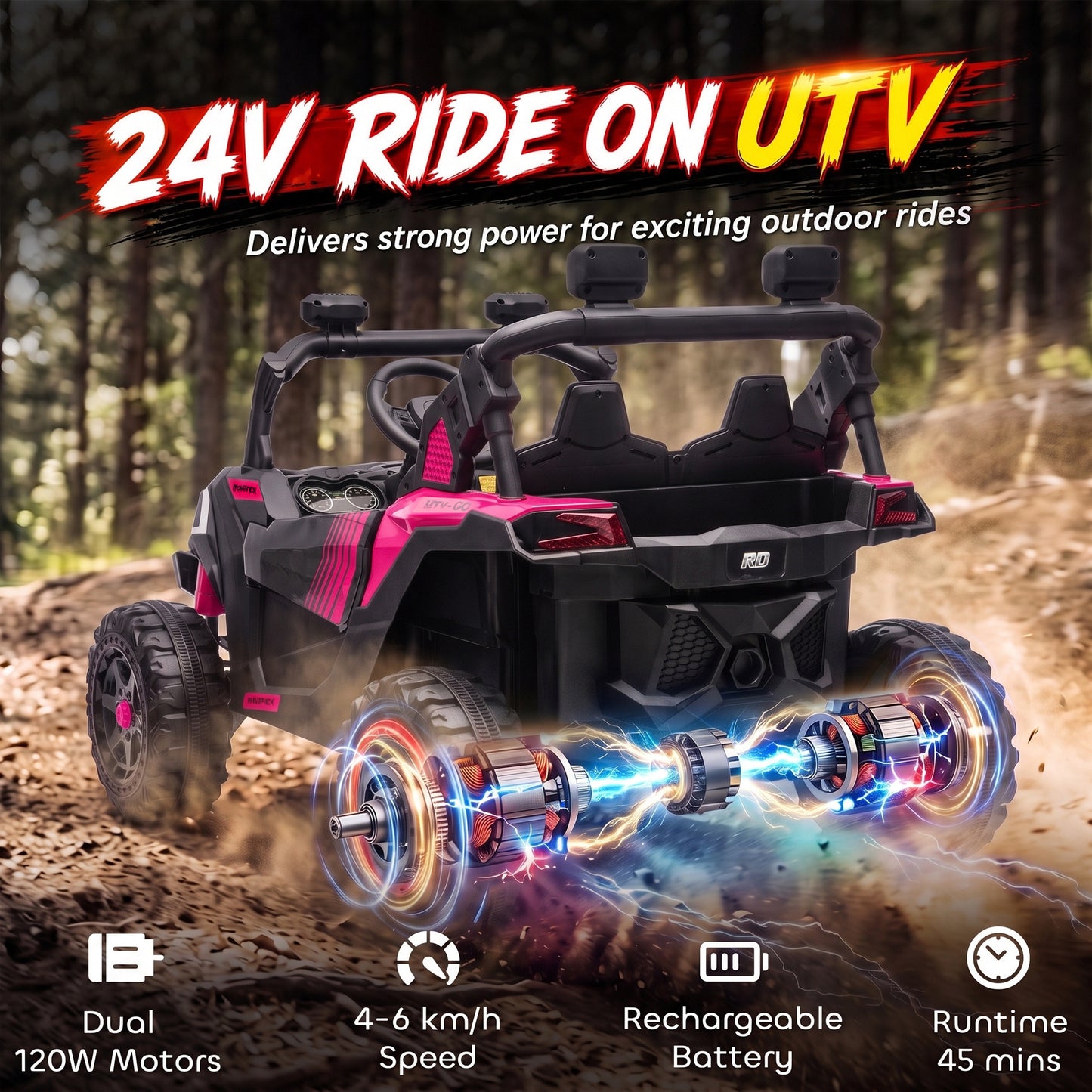 AIYAPLAY 24V 2 Seater Ride On Truck Car for Big Kids with Remote Control, Dual Motors, 4-Wheel Suspension for Ages 3-8, Pink