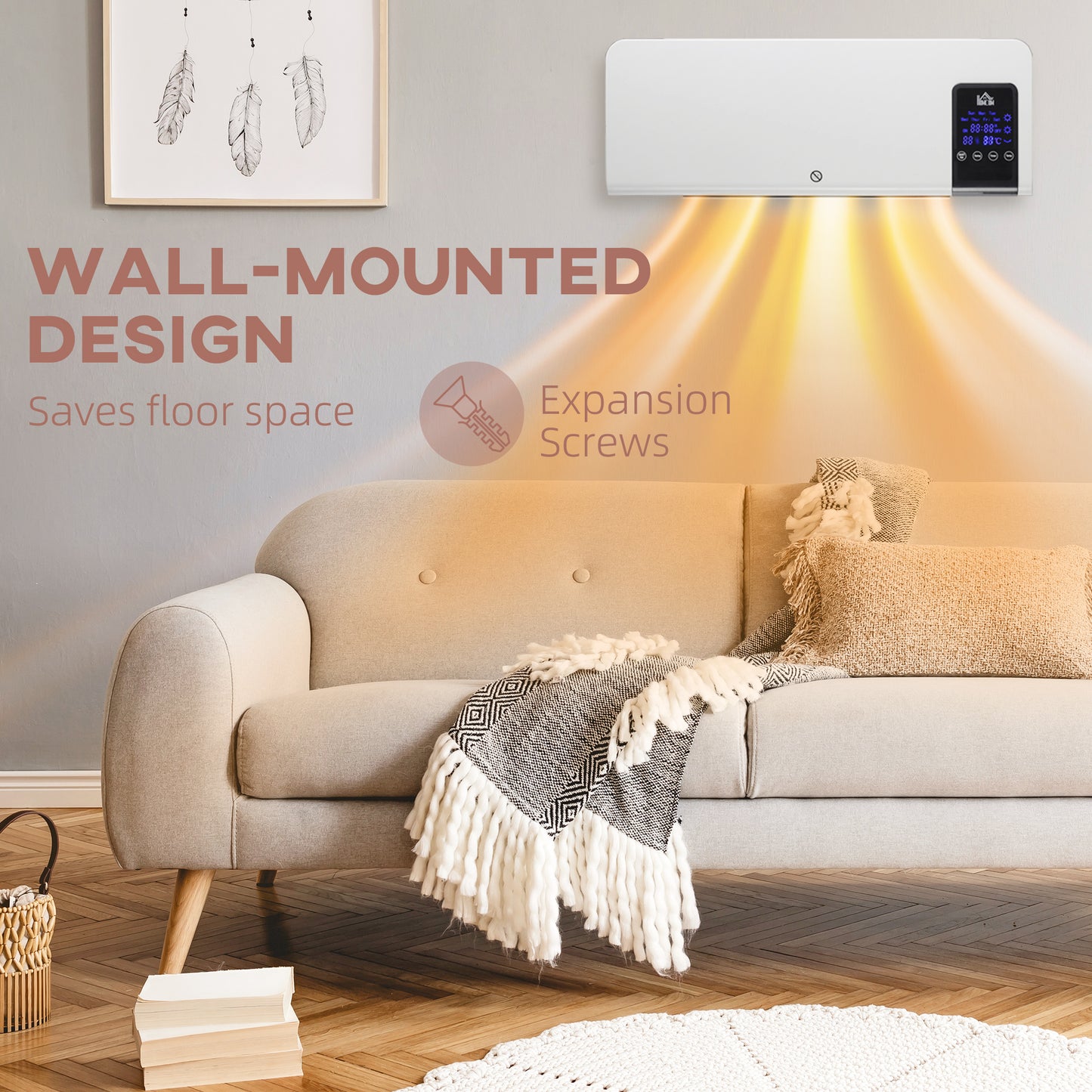 HOMCOM Electric Heater, 2000W Wall Mounted Space Heater with Remote Control, White