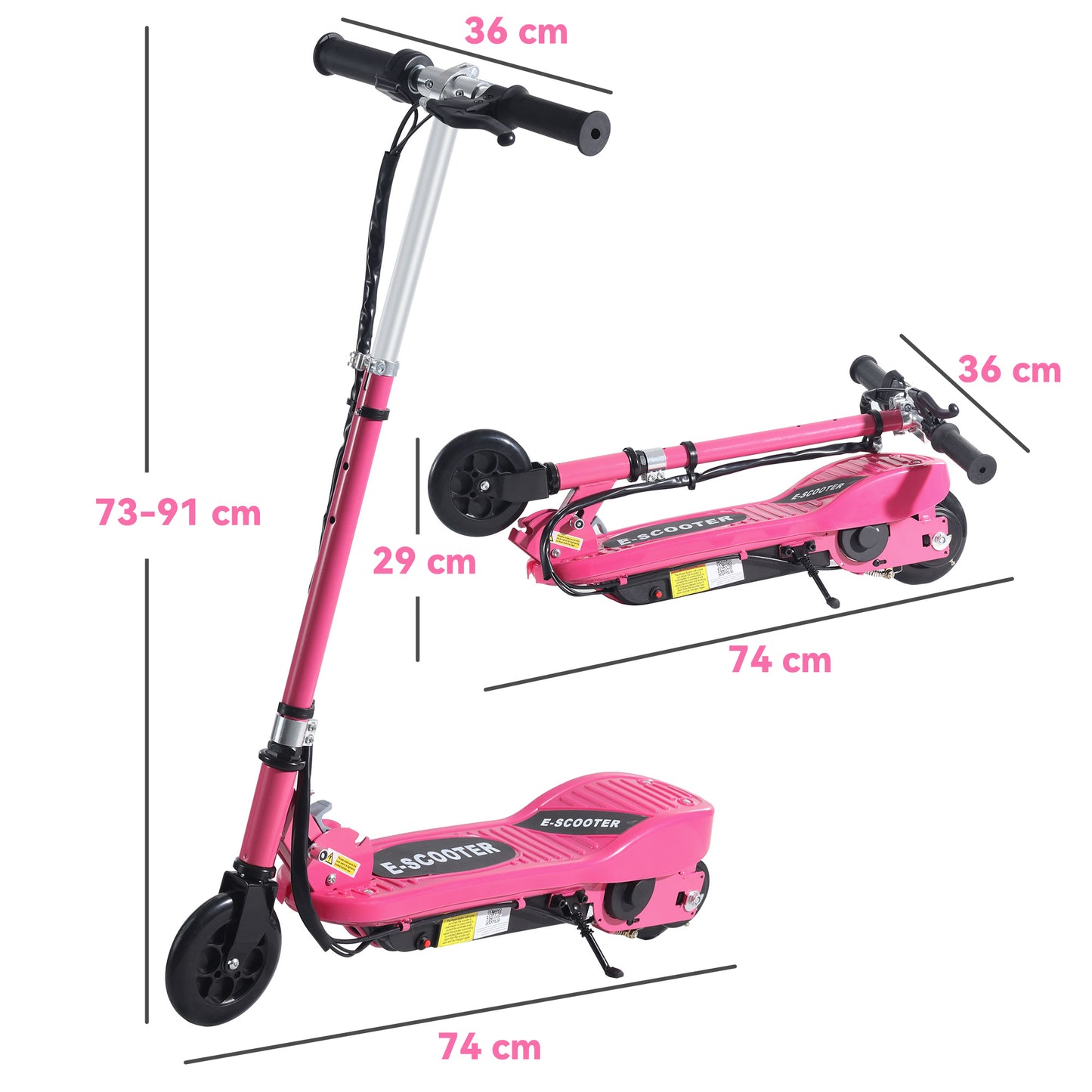 HOMCOM Folding Electric Kids Scooter Ride on Age 7-14, Pink